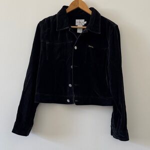 Vintage Calvin Klein Jeans Black Velour Trucker Jacket Cropped 90s Minimalist XL